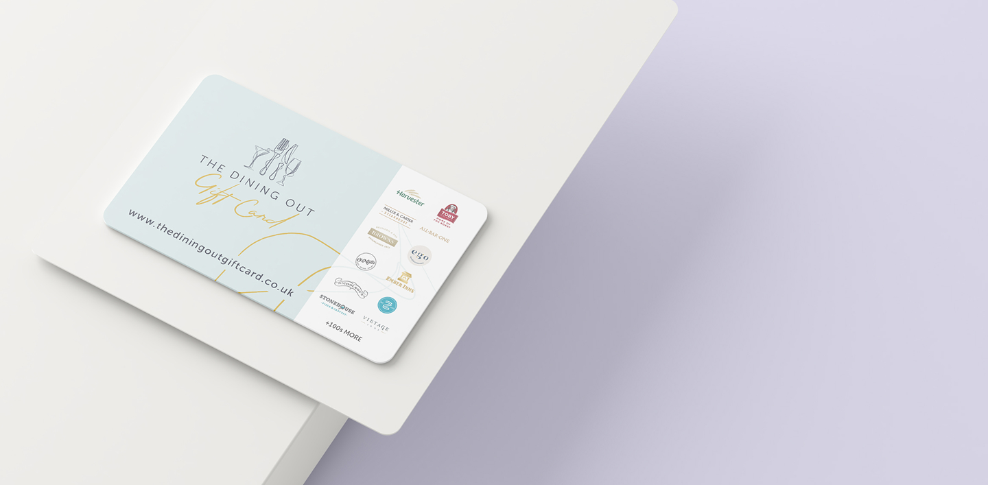 A physical Dining Out Gift Card on a table.